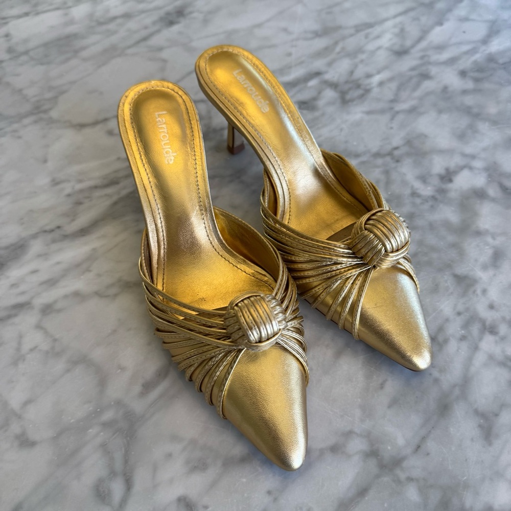 Larroude Gold Heeled Mules - Picture 9 of 9
